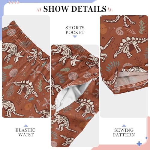 Dinosaur Skeleton Floral Boys Long Pants Soft Trousers Elastic Waist Kids Lounge Bottoms with Pockets S-XL4