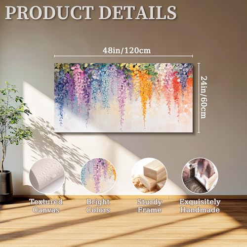 SERIMINO Colorful Wildflower Wall Art, Wisteria Cascade Large Artwork, Vibrant Floral Botanical Prints Paintings, Nature Plant Canvas Pictures for Living Room Bathroom Farmhouse Kitchen 24"X48"
