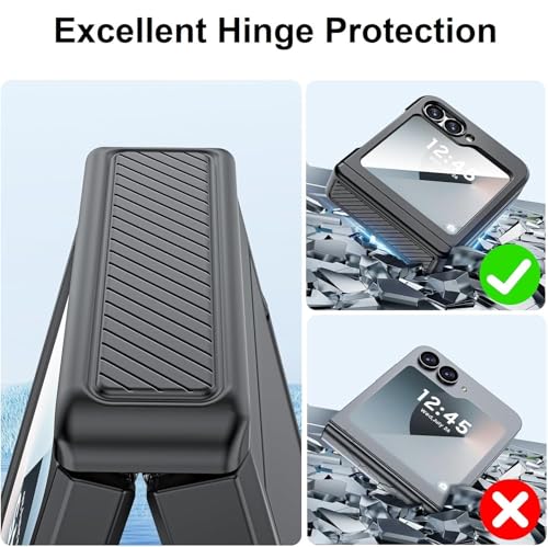 Image of Midkart Card Holder Case Compatible with Samsung Galaxy Z Flip 6 / Z Flip 7 FE with Hinge Protection Built-in Screen Protection Armor Cover Shockproof, Black