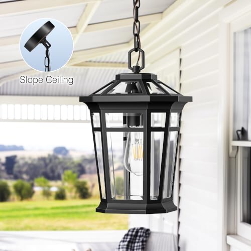 Image of VIANIS Large Outdoor Pendant Lights for Porch, Black Hanging Light Fixture