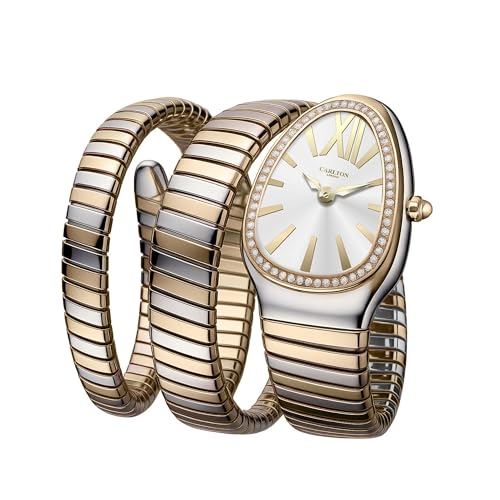 Image of Carlton London Women Charmer Analog Watch, Snake Design Bracelet, Stainless Steel Strap, Quartz Movement, 30M Water Resistant