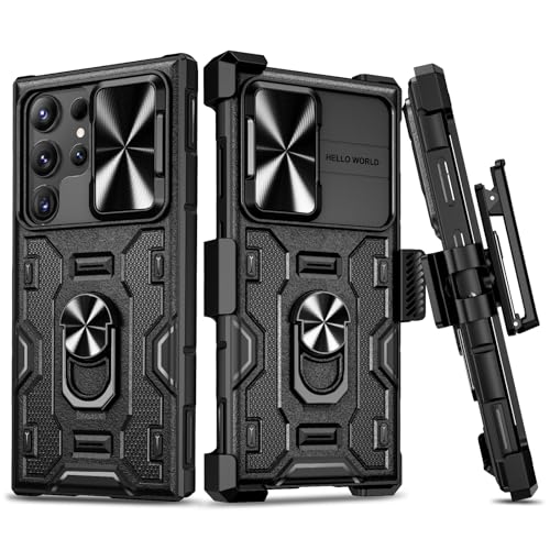 VEGO for Galaxy S24 Ultra Case with Belt Clip Holster and Stand Black