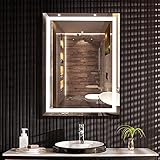 furduzz IL-01-60 Badezimmerspiegel mit Beleuchtung, 60x45 cm Badezimmerspiegel mit Touch Schalter, Led Spiegel Vertikal und Horizontal Montage, 3 Lichtfarben dimmbar, Antibeschlag, Speicherfunktion