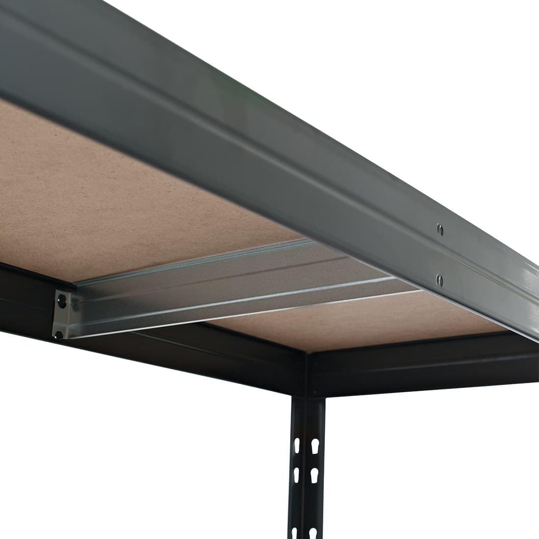 System regałowy: 1 regał narożny 180 x 90 x 45 x 64,5 cm + 2 regały wtykowe Rivet 180 x 120 x 45 cm i 180 x 150 x 45 cm, 5 półek z płyt HDF, 250 kg na półkę, kolor antracytowo-szary