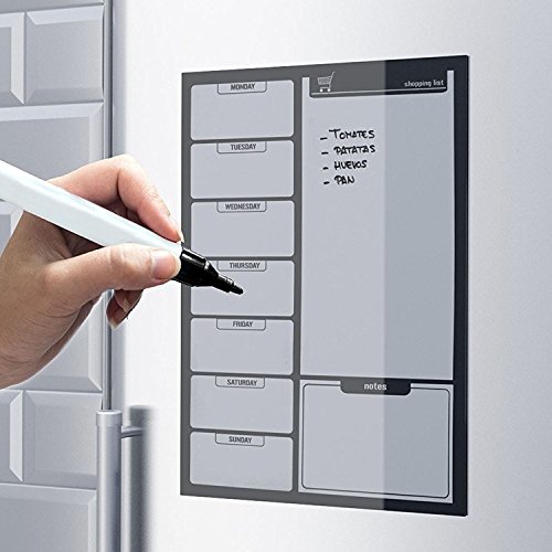 Black Shopping List Magnetic Fridge Board with Marker Drywipe Whiteboard Kitchen Office Memo Notice Board Large A3