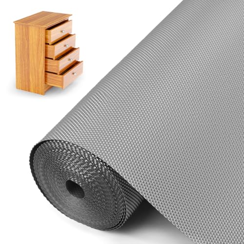 Eva - Tappetino antiscivolo per cassetti, 45 cm x 500 cm, in carta per cassetti, impermeabile e non adesivo, ritagliabile (grigio)