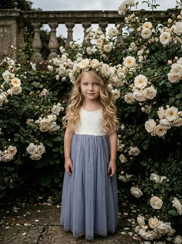 Image of 2Bunnies Girl Peony Lace Back A-Line Straight Tutu Tulle Party Flower Girl Dress