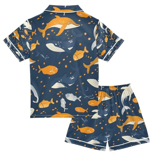 senya Whale and Fish B Satin Summer Pajama Sets Silk Short Sleeve Button Down Sleepwear2