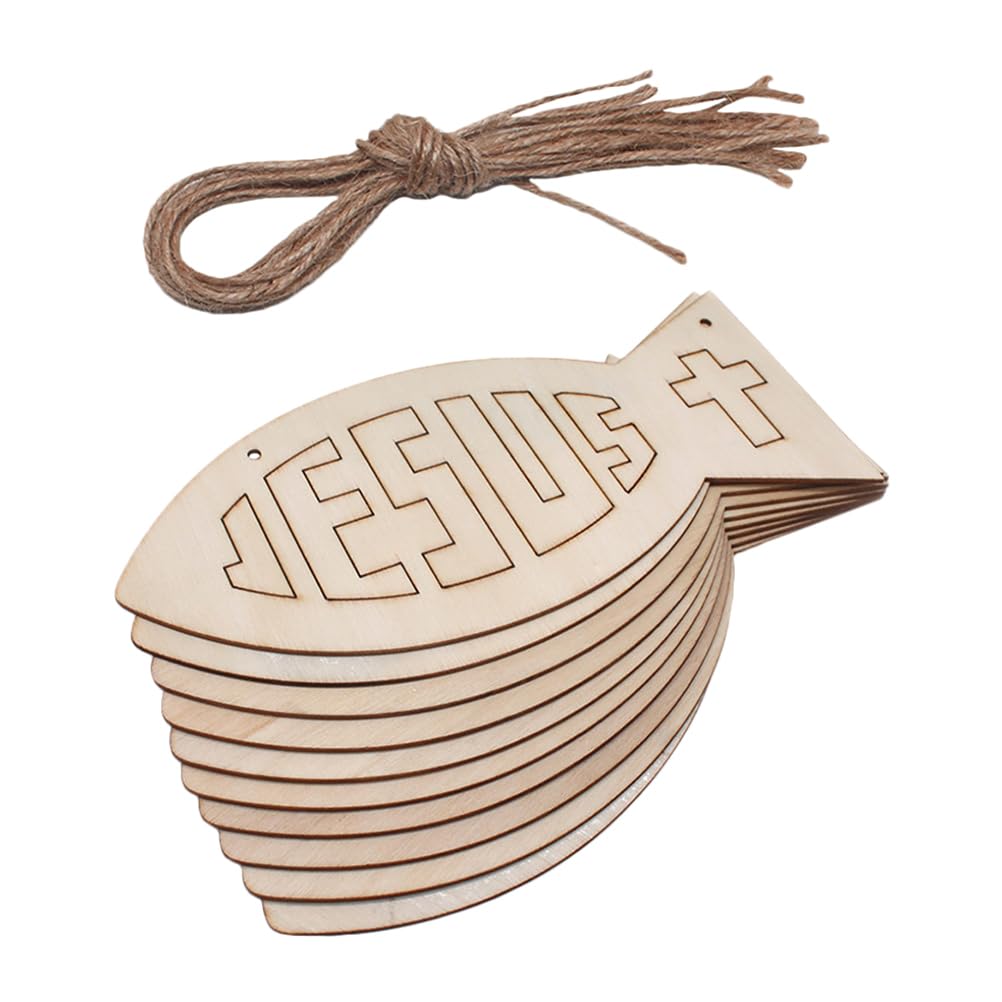 10Pcs Unfinished Wood Fish Cutouts for DIY Crafts - Large Wooden Fish Hanging Ornaments with Ropes for Nautical Wall Decor, Beach House, Ocean Theme