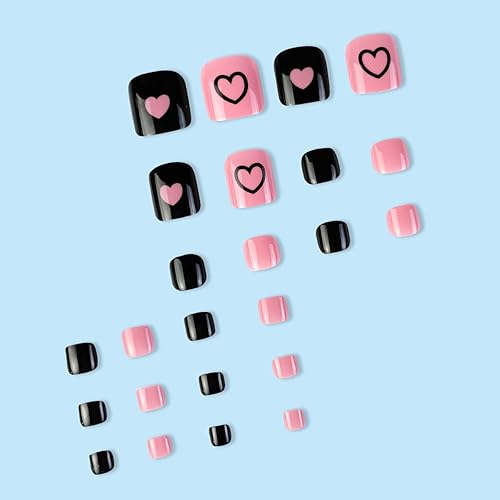 Miniatura 2 de TMLECE TM Uñas postizas cuadradas cortas de cobertura completa, 24 unidades, color negro y rosa, con pegamento y lima de uñas, uñas postizas de gel