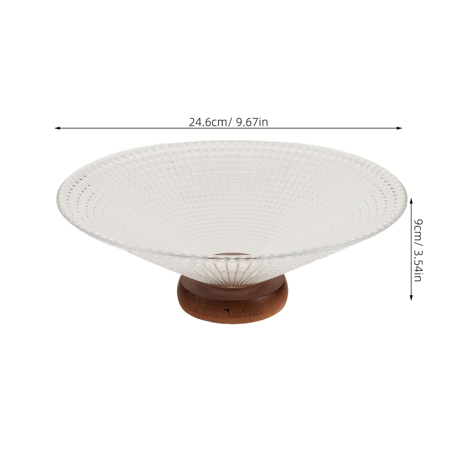 BESPORTBLE Ciotola da Frutta in Vetro Trasparente Quadrata con Base in Legno Vassoio Elegante per Insalate Dessert e Snack Espositore Stabile per Cucina e Feste Portafrutta Moderno