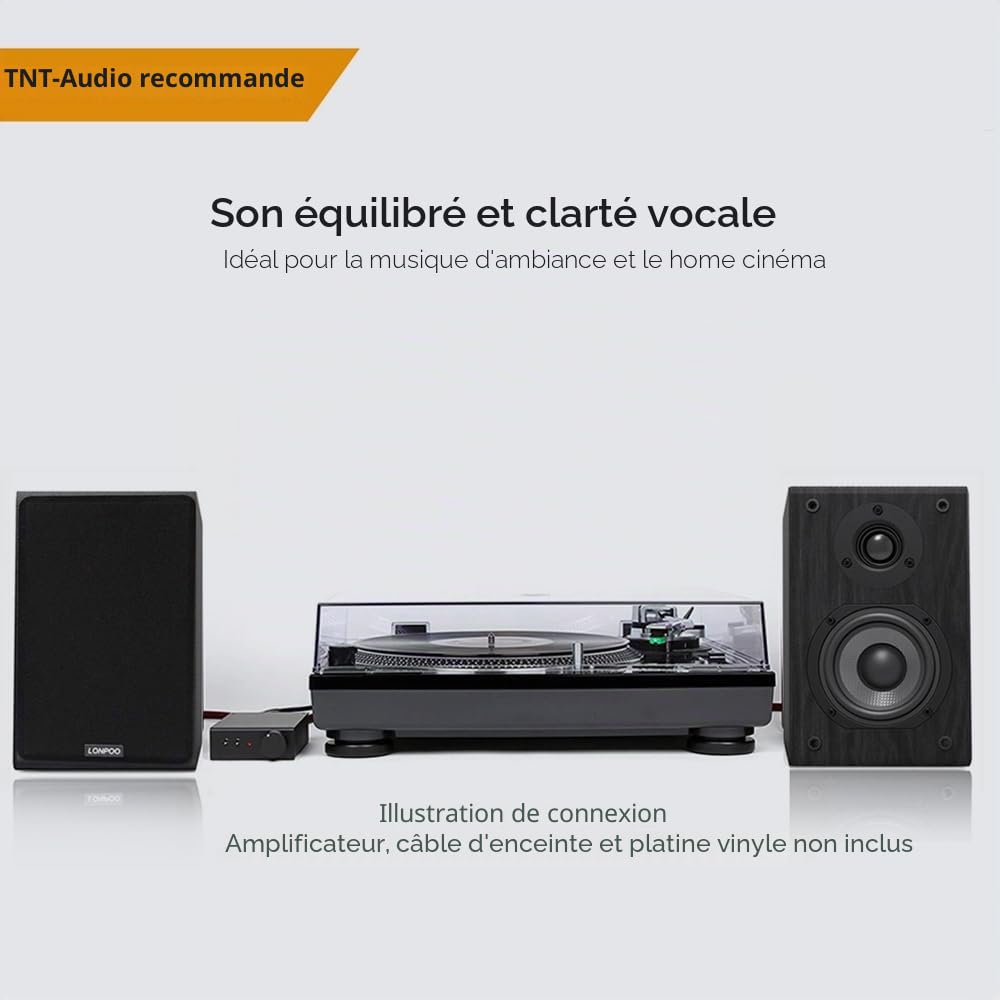 LONPOO LP42 Paire Enceintes bibliotheques HiFi (75W RMS, Enceintes étagère Passive, Subwoofer en Fibre de Carbone de 4" et Tweeter en dôme Silk, 4-8ohms)