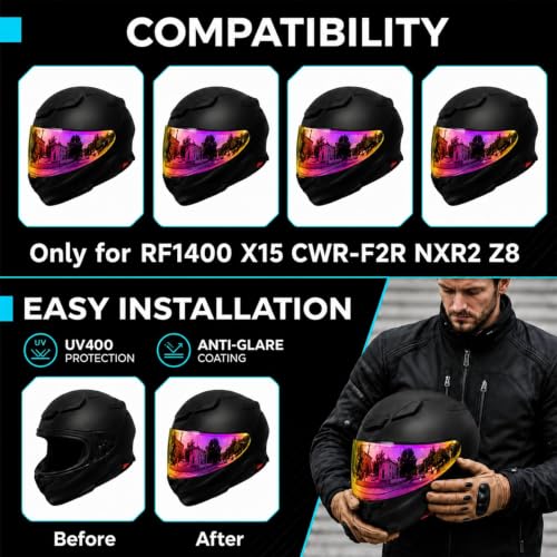 Image of PSLER RF-1400 RF 1400 visor - CWR-F2R Face Shield Helmet Visor Motorcycle Helmet Shield Accessories Replacement for RF 1400 CWR-F2R NXR2 Z8,Deep Rose Red