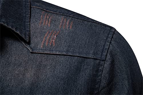 Elonglin Camisa jeans masculina casual ajuste regular abotoado manga longa lavado camisa jeans, Azul
