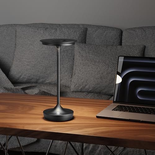 Image of LED Cordless Table Lamp 6000mAh Rechargeable Battery Outdoor Light Black | Cordless Portable Waterproof, 3 Color Stepless Dimmable, LED Lights Memory Function For Patio Restaurant Bar Dining