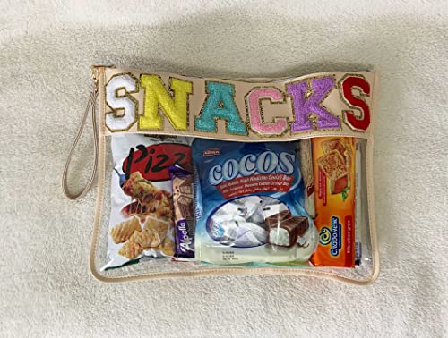 Image of HAIBOLAN Monogram Clear Stadium Purse Bag Chenille Letter Travel Patch Pouch Snack Makeup Wristlet