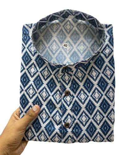 Image of FOXDX Men's Cotton Blend Printed Long Kurta Suitable for All Indian Wedding, Occasions, and Festivals