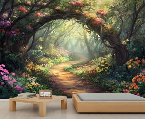 XBITUE Forest Arch Wall Mural, Oil Painting Mural, Magic Forest
