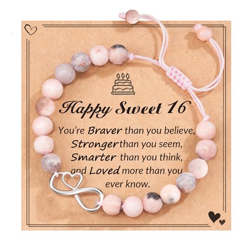4-16 Year Old Birthday Gifts for Teen, Infinity Heart Pink Zebra Natural Stone Bracelet for Teen Daughter Granddaughter Niece Graduation Christmas Gifts for Teens