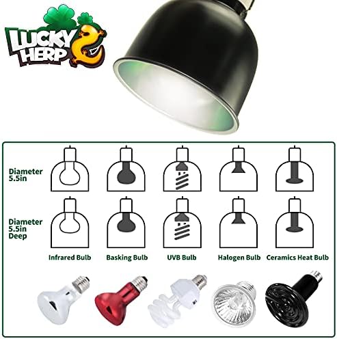 LUCKY HERP Aluminum 5.5inch Shallow Dome Reptile Light — top-down angle highlighting key features