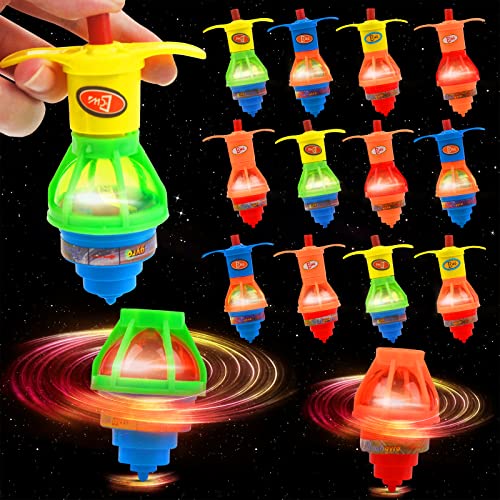 FOHYLOY 12 Pcs Spinning Gyro UFO Toys, Light Up Flashing Top Toys Random Color Push Down Spinning Gyro Top, Spinning Toys Novelty Party Favors Birthday Gifts For Kids