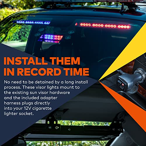 Lamphus Solarblast 48W Red Led Warning Strobe Visor Light Bar [48 Flash Modes] [Plug-N-Play] [Universal Fit] Red Flashing Emergency Interior Visor Light Bar For Volunteer Firefighter Truck Vehicles #TOP1