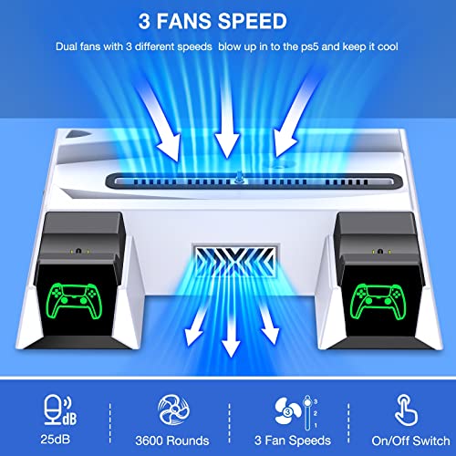 Euroa Stand Cooling Fan With Controller Charging Station For Playstation 5, Cooling Station Accessories For Ps5 Console Digital&Disc Edition, Docking Station For Ps5, Headset Holder, 11 Slots-White #TOP3