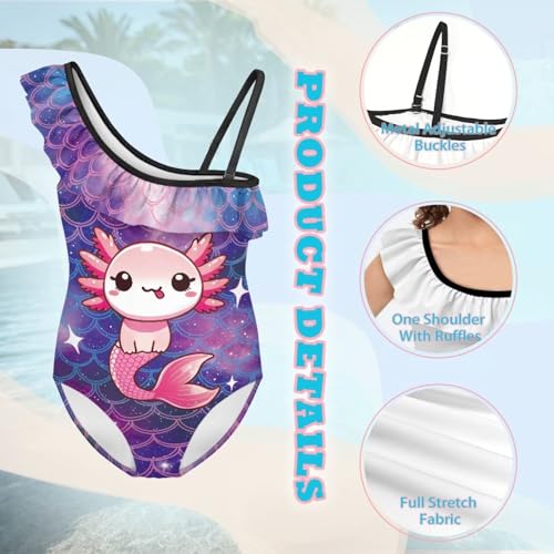 Image of Girls One Piece Bathing Suit,Slim-Fit Ruffle Strap Swimsuit with Adjustable Strap Quick Dry Summer Beach Swim Suit