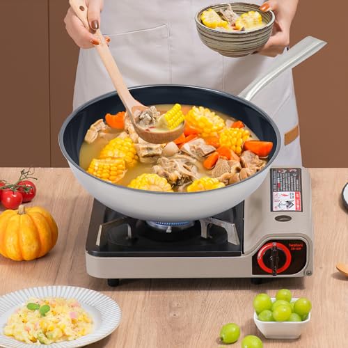 Wok de acero con tapa de 12'' antiadherente miniatura 5