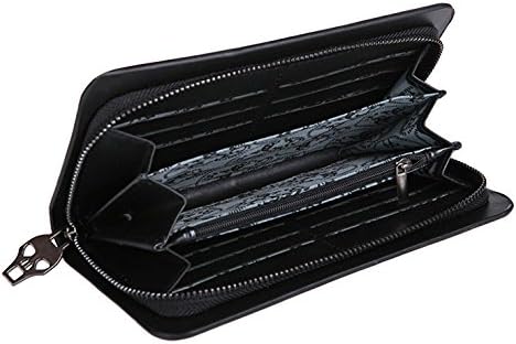 OFKPO Faux PU Leather Long Zipper Wallet Purse with Skull Plated for Women (Black)