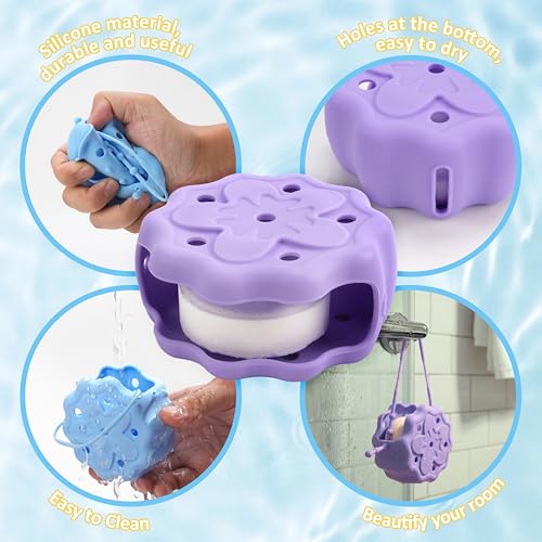 2 Packs Shower Steamer Tray, Silicone Soap Dish Holder, Hangable and Reusable Shower Steamer Holder/Hanger, Bath Bombs Shower Accessory, Aromatherapy Diffuser Containers, Purple and Blue by fantovo - Used condition - Image 3