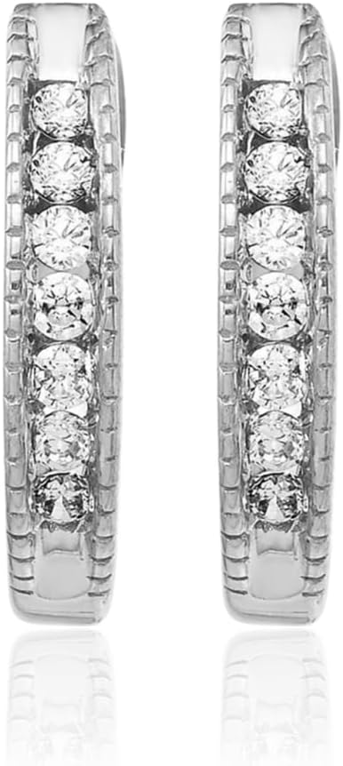 IceCarats 10K Solid White Gold 0.18 carat Diamond Small Huggie Hoop Earrings 12mm 1/2 inch Round Cut, Natural, Prong Set, Snap Back For Her
