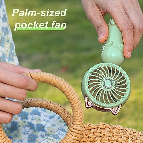 Mini Handventilator USB Ventilator Leise: USB Mini Ventilator mit 3 Geschwindigkeiten, Kleiner Ventilator, Wiederaufladbar Hand Ventilatoren für Reisen, Büro, Draußen (Grün, 7*4.5*14.5 CM)-4