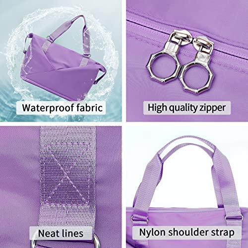 Folding Travel Duffel Bag for Women, Large Capacity Weekender Bag, Waterproof Dry and Wet Separation Sports Gym Bag, Portable Expand Carry On Overnight Tote Bags for Women (Purple)2