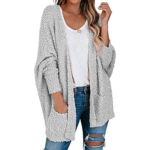 Jodimitty Sweat ouvert à l'avant pour femme - Cardigan - Décontracté - Manches longues - Avec poche latérale - Pour femme - Manches longues - Cardigan, gris, L Cover