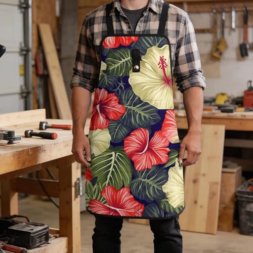 Delantal para trabajo con fondo de hojas de hibisco miniatura 5