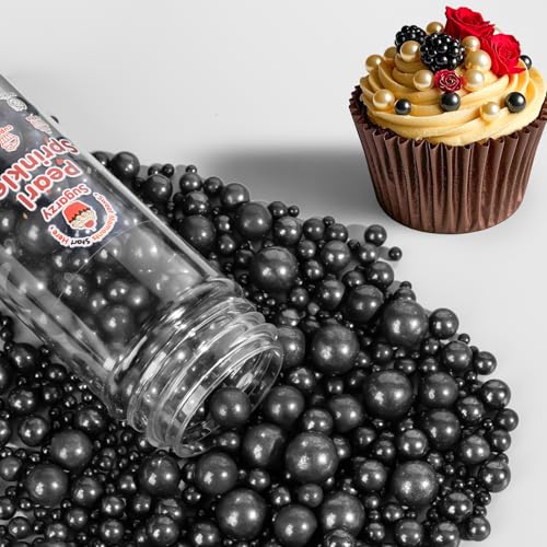 Image of Black Pearls Sprinkles,Edible Pearl Sugar Sprinkle for Cake Decorating,130g Mix Size,Baking Cake Decorations Candy,Cupcake Toppers,Cookie Decorating Donuts Ice Cream Toppings,Wedding Holiday Birthday Party Supplies