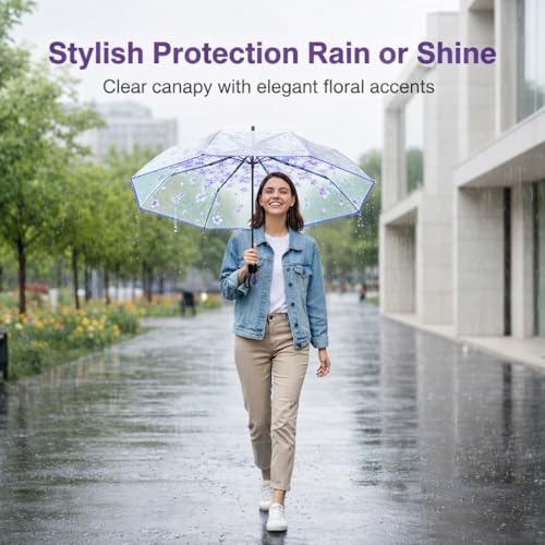 Image of Contacts Transparent Windproof Travel Waterproof Canopy, Strong Fiberglass Frame Portable Umbrella for Rain