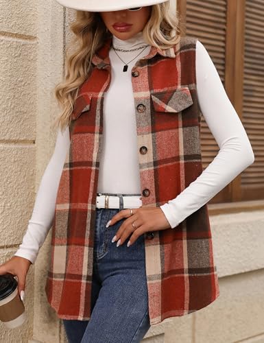 ZILIN Women's Flannel Plaid Vest Button Down Sleeveless Shacket Shirt Jacket3