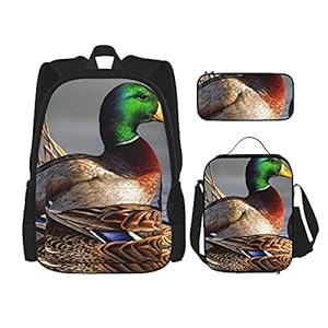 Mallard Duck Print Rugzak Voor Jongens Tieners Boekentas Reizen Dagrugzak, Lunch Bag En Potlood Case Combinatie