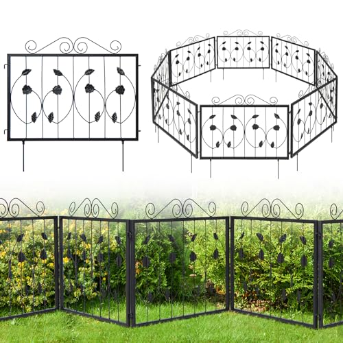 Giantex Decorative Garden Fence 8 Pack, 23.5''(H) x 15.3ft (L) Rustproof Metal Fencing Animal Barrier for Small Dogs Rabbits, Flower Bed Edging Fence Border for Outdoor Yard Patio Landscape Decor