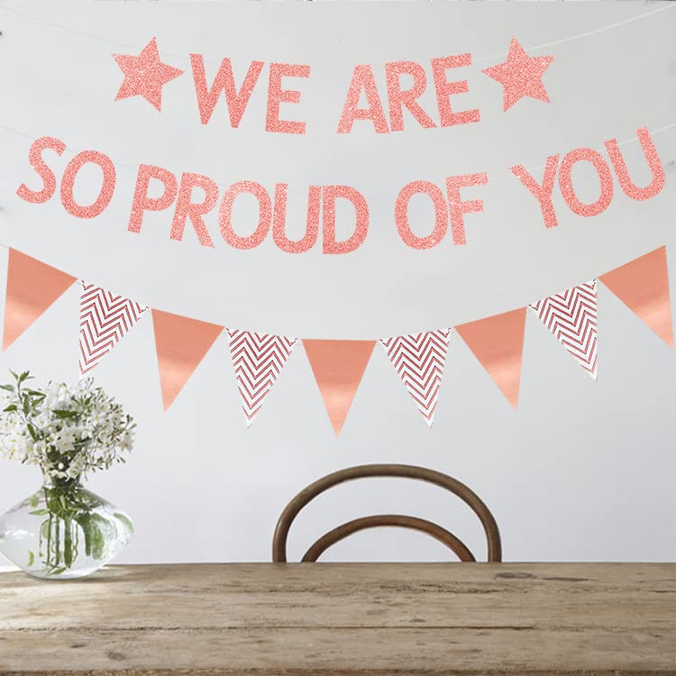 Elicola We are So Proud of You Banner Graduation Gold Glittery Party Decorations/Grad Well Done Party Decor/Retirement Congratulations Grad Party Decoration Rose Gold - Image 4