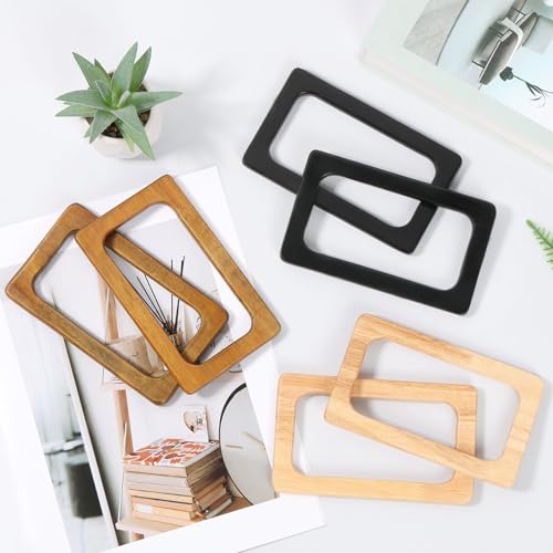 Lista de Asas que puedes comprar esta semana. 42 DJAPWPX - 6 asas rectangulares para bolso de mano, asas de madera de 3 colores, asas decorativas, mango de monedero, mango de madera elegante para bolso hecho a mano, bolsas de...