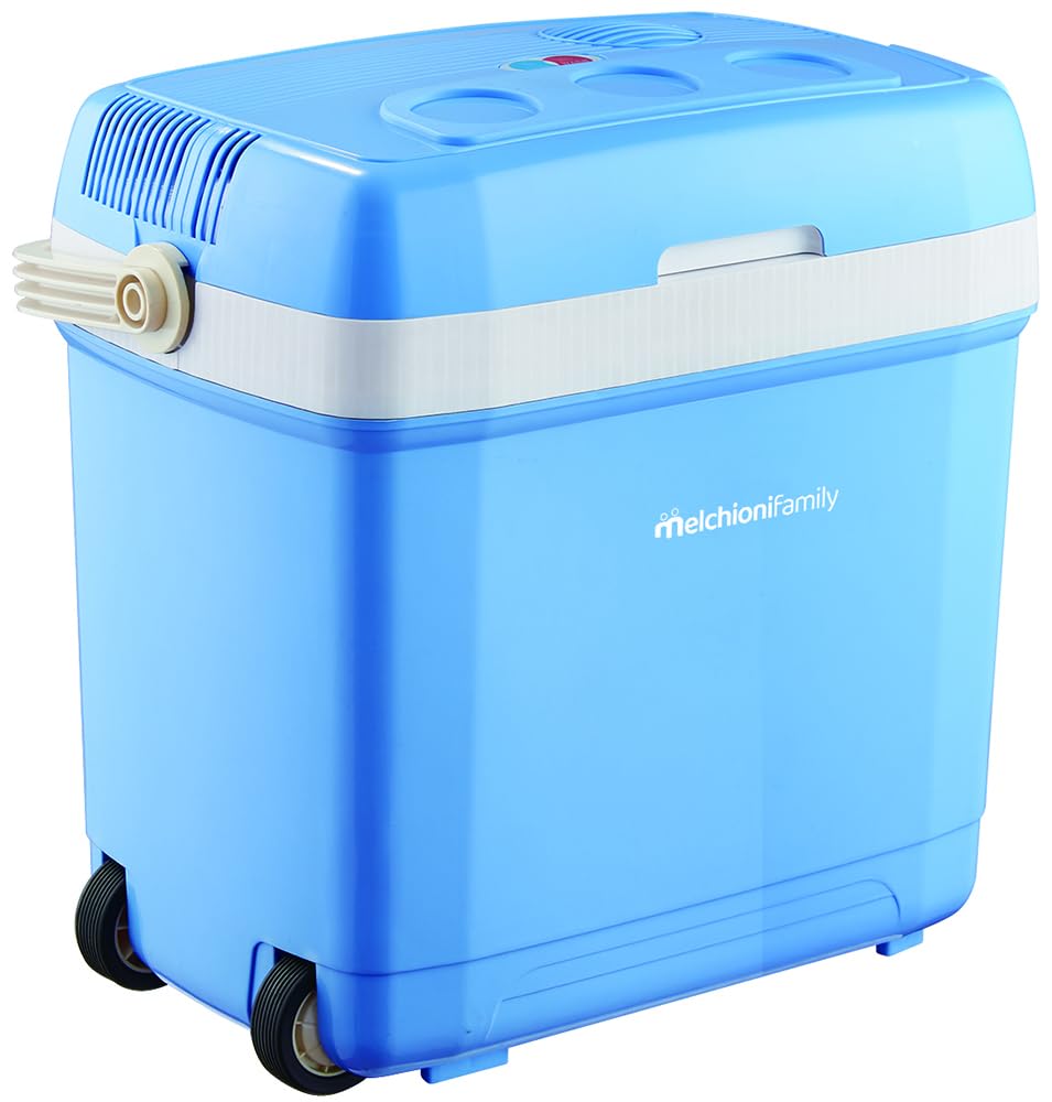 MelchioniFrigo Portatile Elettrico 27L CONSERVO30 Caldo Freddo 12V 220V con Ruote e Maniglia Mini Frigorifero Auto Campeggio Silenzioso 50dB Classe A++ Raffredda e Riscalda 65W Colore Azzurro