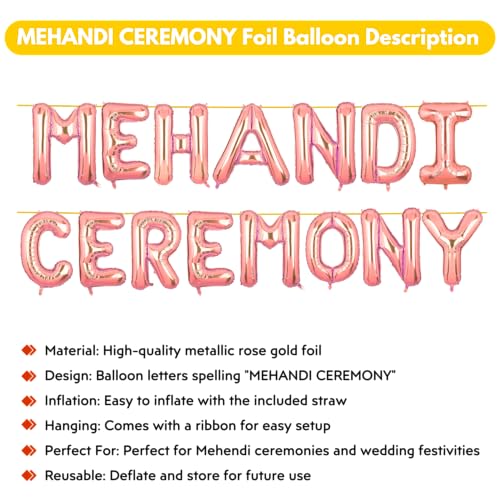 Image of Mehandi Ceremony Banner Rose Gold for Wedding Home Boys Girls Men Women Foil Balloon Decoration Decor Celebration Rose Golden