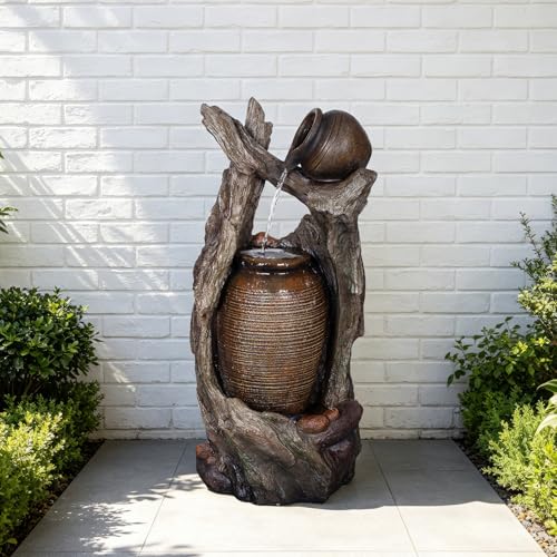 Image of Tree Root Pot Outdoor Water Fountain, Resin with LED, 39.4 in