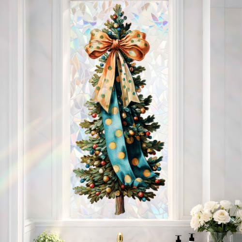 Image of Christmas Tree Polkadot Bow Holographic Window Film 17.32x39.37in