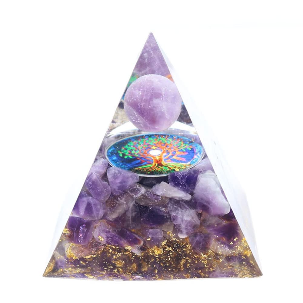 Orgone Pyramid Amethyst Crystal Sphere Lotus,Tree of Life Aura Quartz Chakra Meditation Dowsing(Extra Larger 8CM Than Standard)