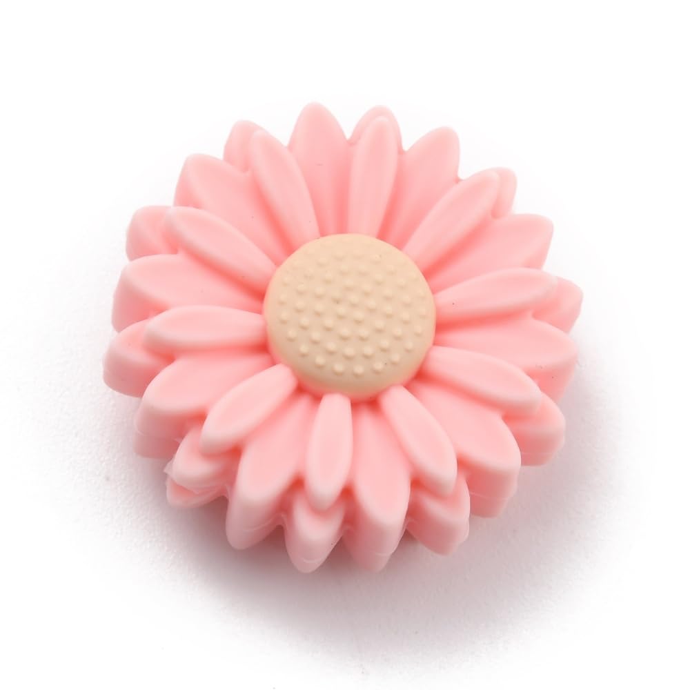 Stiesy 10 Pcs Pink Daisy Silicone Beads Bulk Flower Silicone Focal Beads for Pens Lanyard Jewelry Making