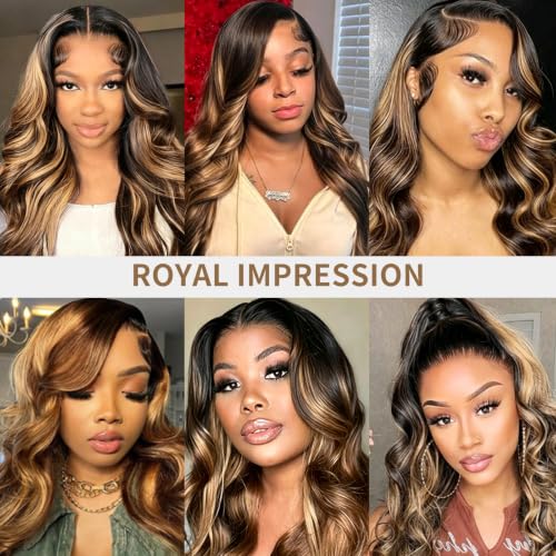Image of 13x4 HD Lace Frontal Closure Body Wave, Skinlike HD Lace Melt into Skin Perfectly,16A Grade Ombre Body Wave Human Hair Lace Frontal Closure Pre Plucked Hairline With Baby Hair 18 Inch Natural Color